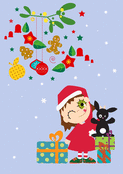 Enfant joyeux avec cadeaux et sapins de No&euml;l